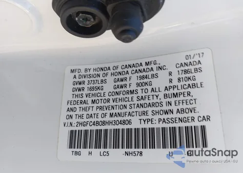 2017 Honda Civic Lx-P из США, поврежденный, VIN 2HGFC4B08HH304806